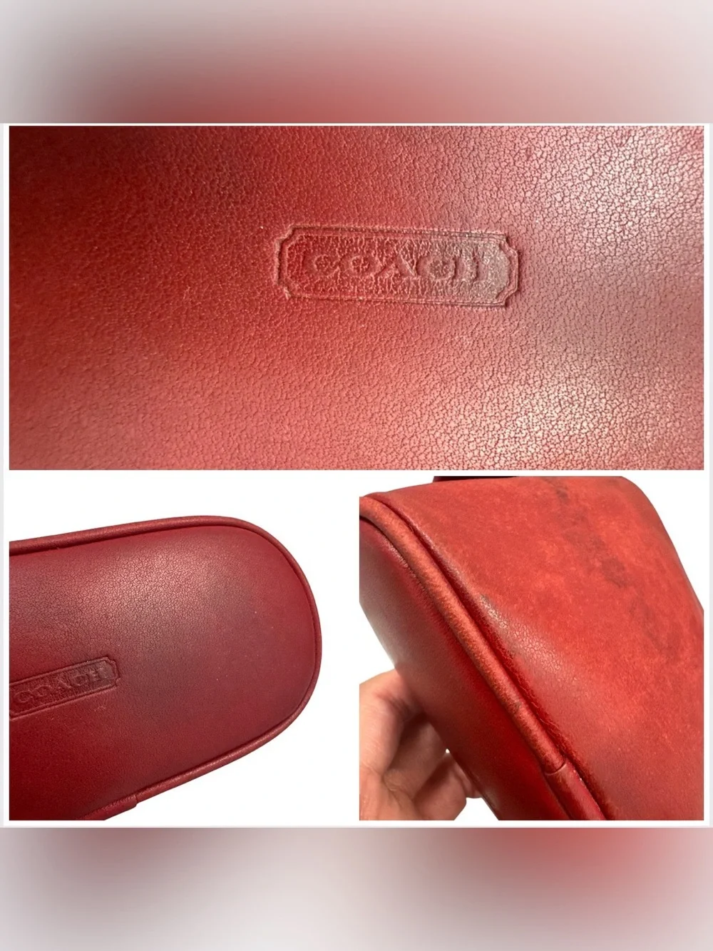 Vintage Coach Red Dome Leather Zip Mini Makeup Cosmetic Pouch **READ**
